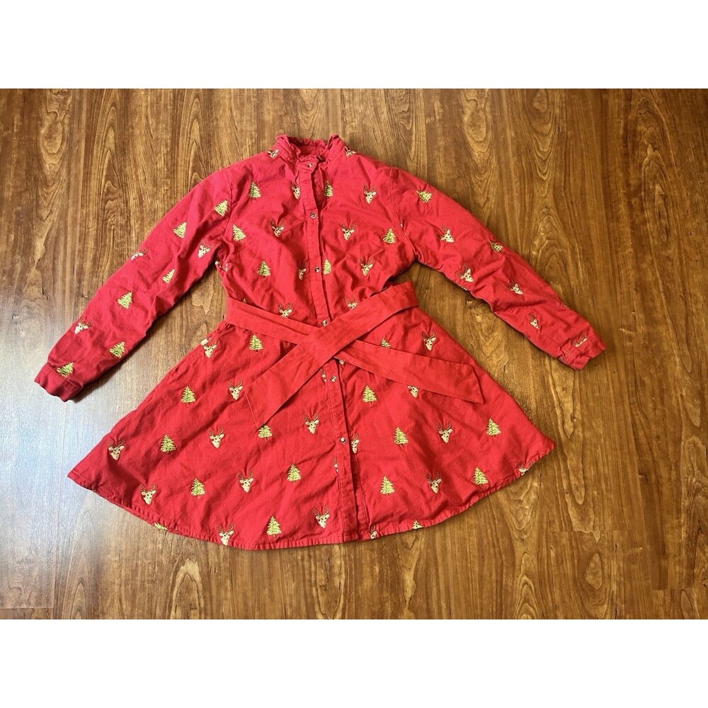 Kiel James Patrick Red Mini Dress with Green & Cream Tree Motif